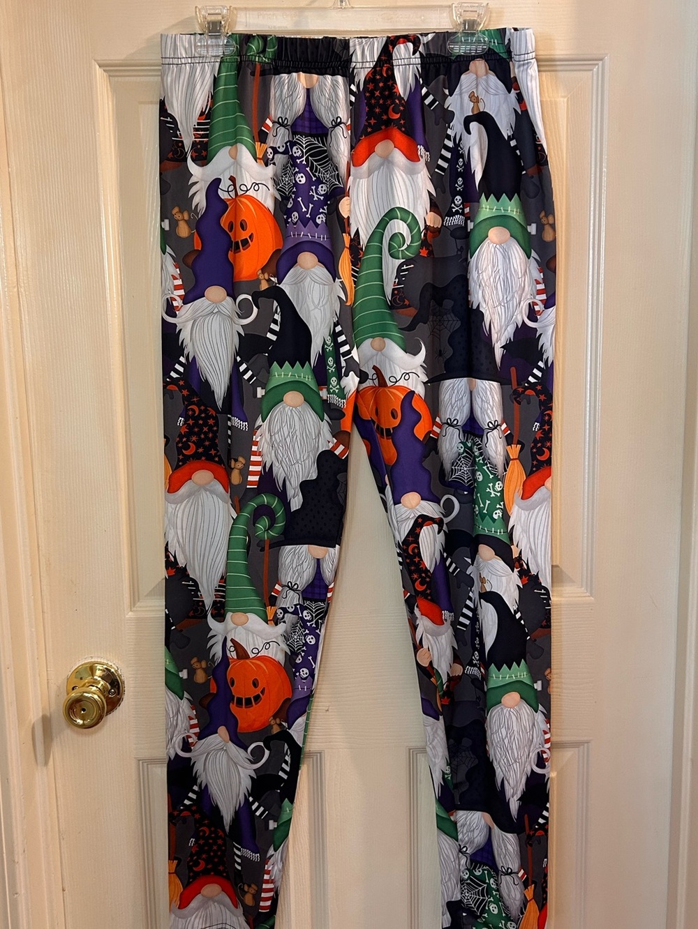 Halloween Gnome Print Leggings - Black, Orange, Green, Purple